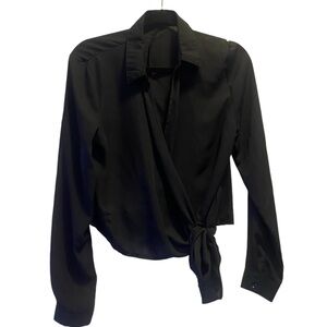 Missguided - black shirt - collar - bottom tie - long sleeve - size US 8